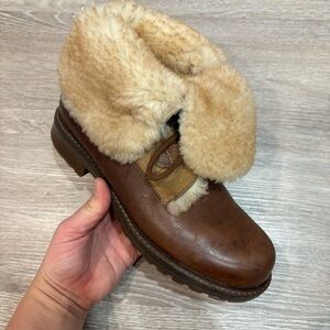 Vintage Maxine of Canada Brown Leather Boots with Cream Sherpa Fur Lining 9 US